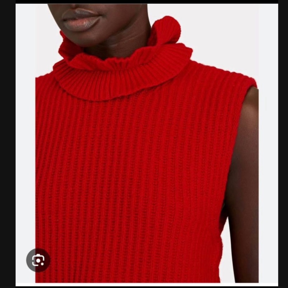 Ganni Red Ruffled Open Back Sweater NWT Size Large